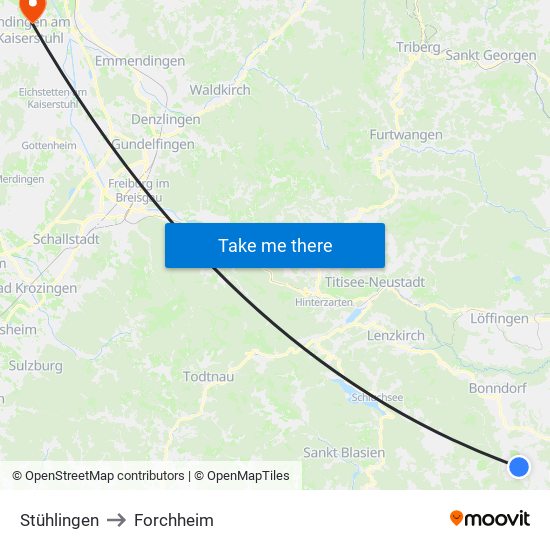 Stühlingen to Forchheim map