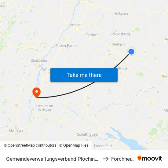 Gemeindeverwaltungsverband Plochingen to Forchheim map