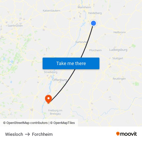 Wiesloch to Forchheim map