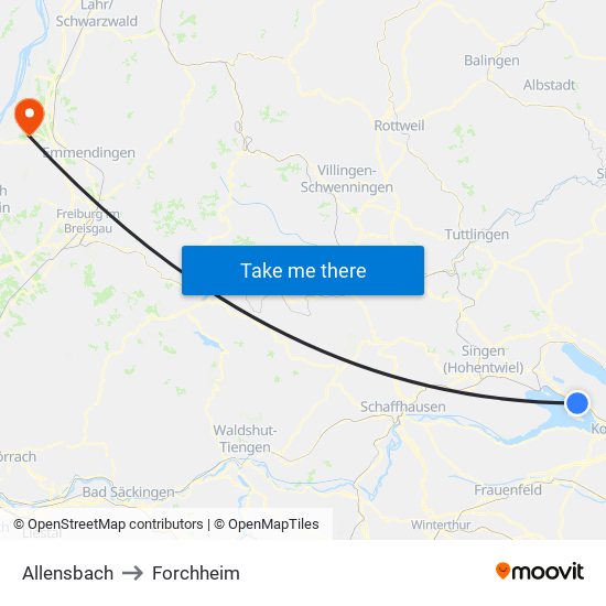 Allensbach to Forchheim map