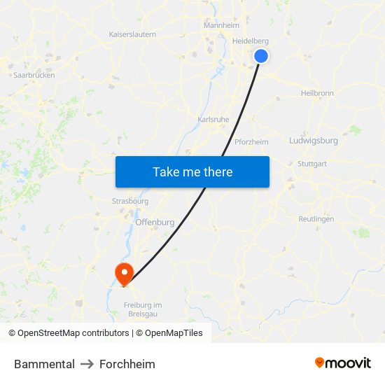 Bammental to Forchheim map