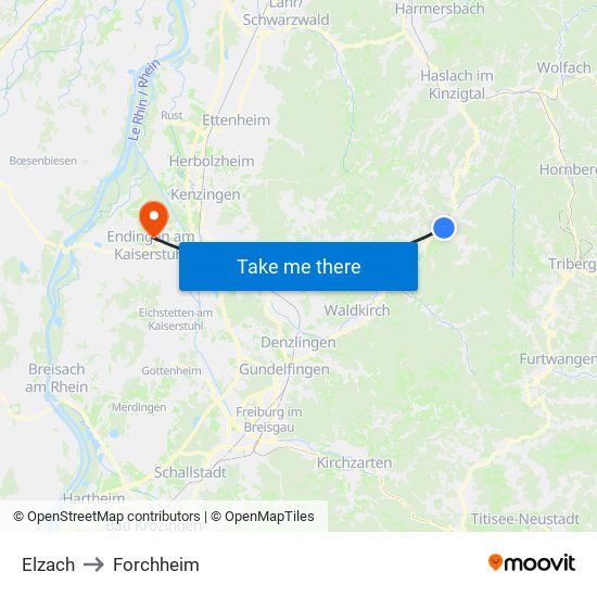 Elzach to Forchheim map