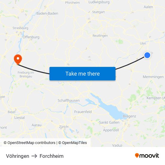 Vöhringen to Forchheim map