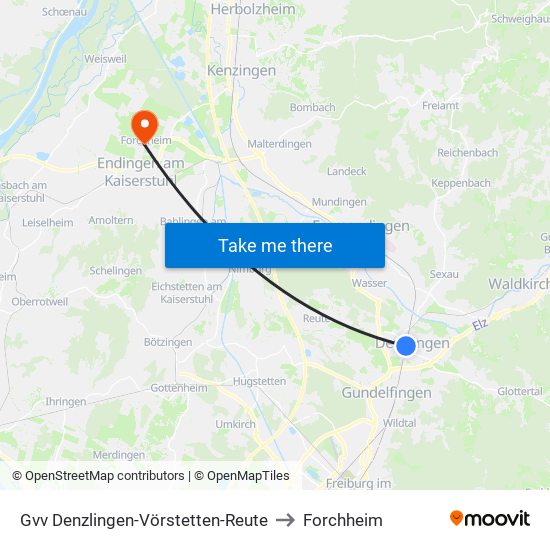 Gvv Denzlingen-Vörstetten-Reute to Forchheim map