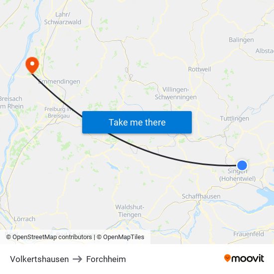 Volkertshausen to Forchheim map