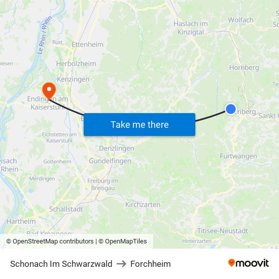 Schonach Im Schwarzwald to Forchheim map