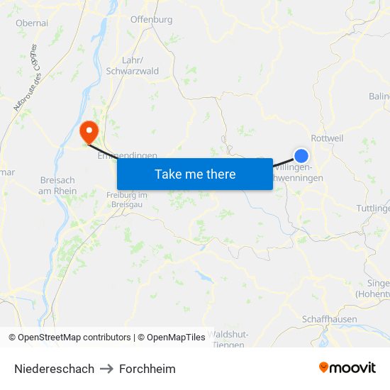 Niedereschach to Forchheim map