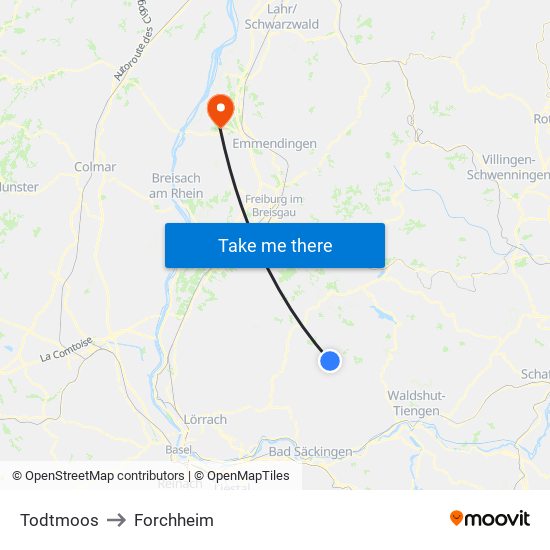 Todtmoos to Forchheim map