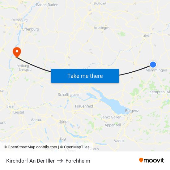 Kirchdorf An Der Iller to Forchheim map