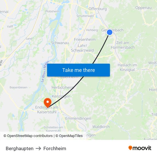 Berghaupten to Forchheim map