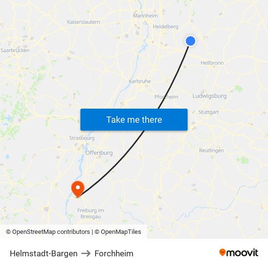 Helmstadt-Bargen to Forchheim map