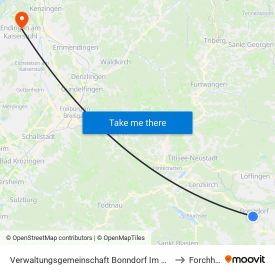 Verwaltungsgemeinschaft Bonndorf Im Schwarzwald to Forchheim map