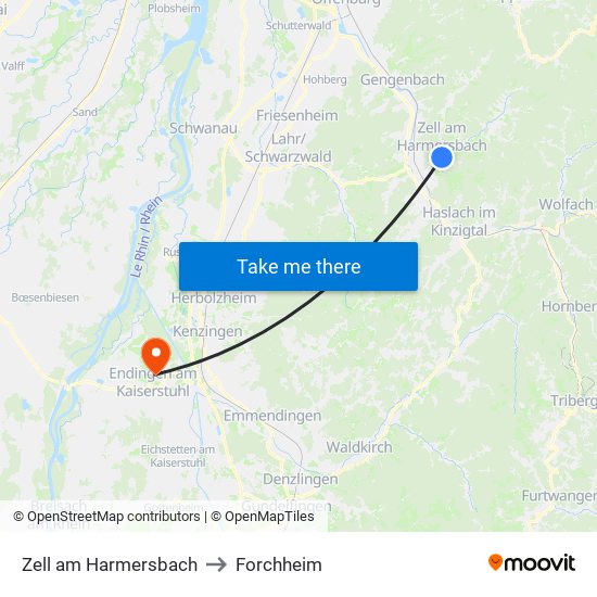 Zell am Harmersbach to Forchheim map