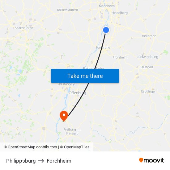 Philippsburg to Forchheim map