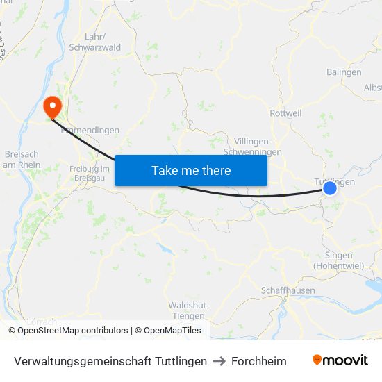 Verwaltungsgemeinschaft Tuttlingen to Forchheim map