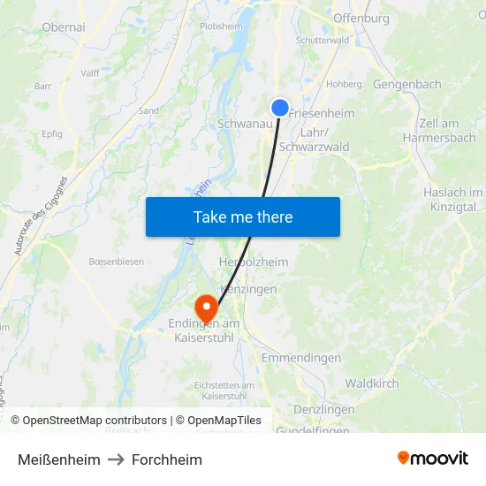 Meißenheim to Forchheim map