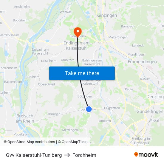 Gvv Kaiserstuhl-Tuniberg to Forchheim map