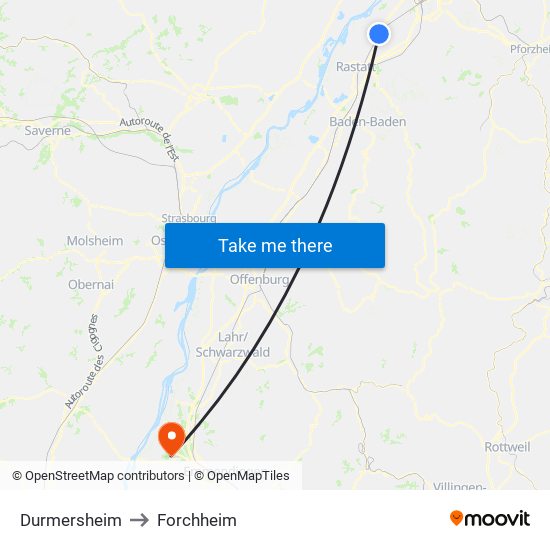 Durmersheim to Forchheim map