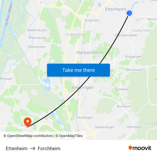 Ettenheim to Forchheim map