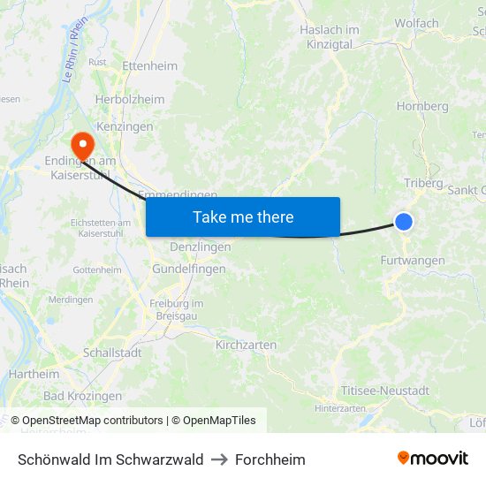 Schönwald Im Schwarzwald to Forchheim map