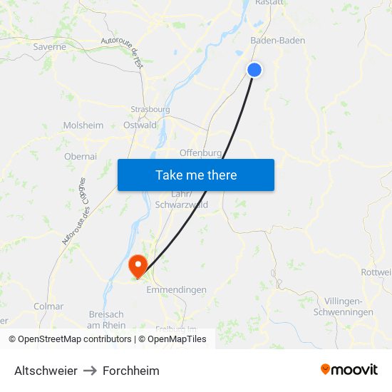 Altschweier to Forchheim map