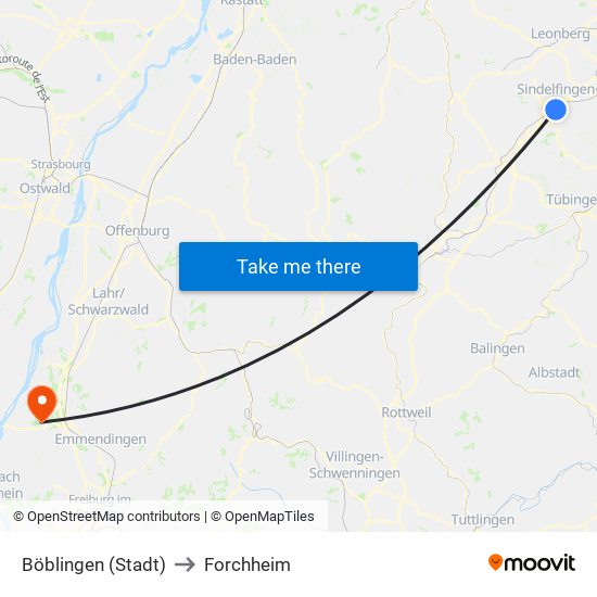 Böblingen (Stadt) to Forchheim map