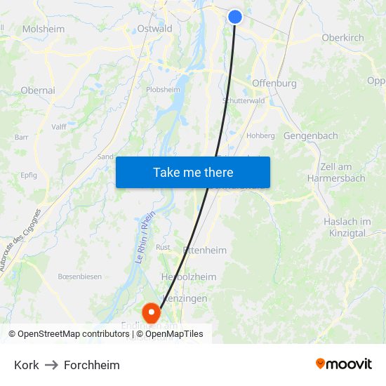 Kork to Forchheim map