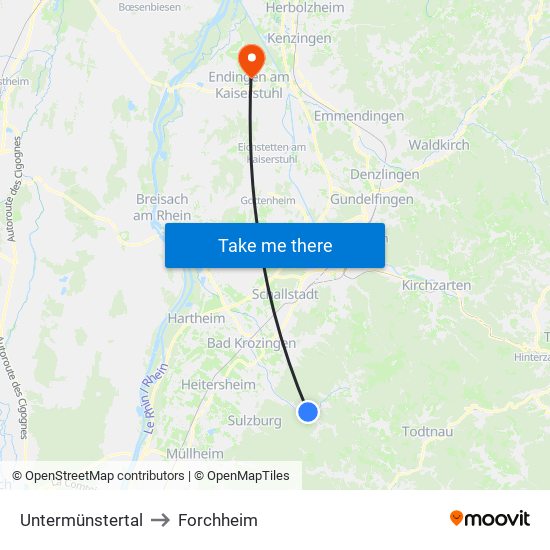 Untermünstertal to Forchheim map