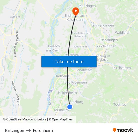 Britzingen to Forchheim map