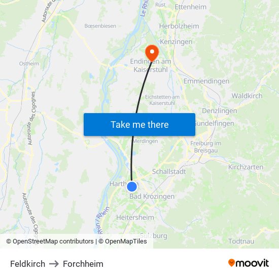 Feldkirch to Forchheim map