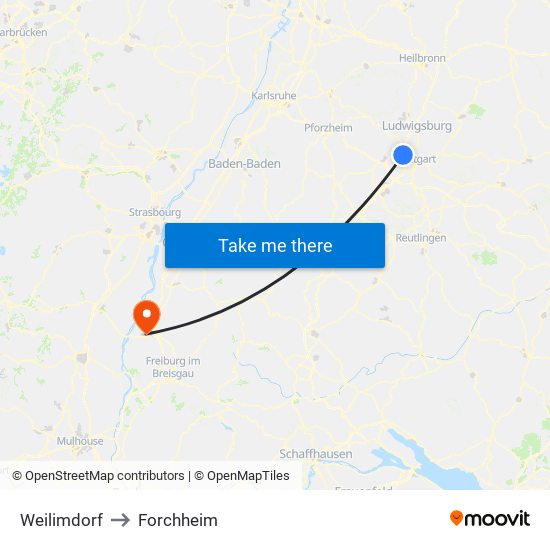 Weilimdorf to Forchheim map