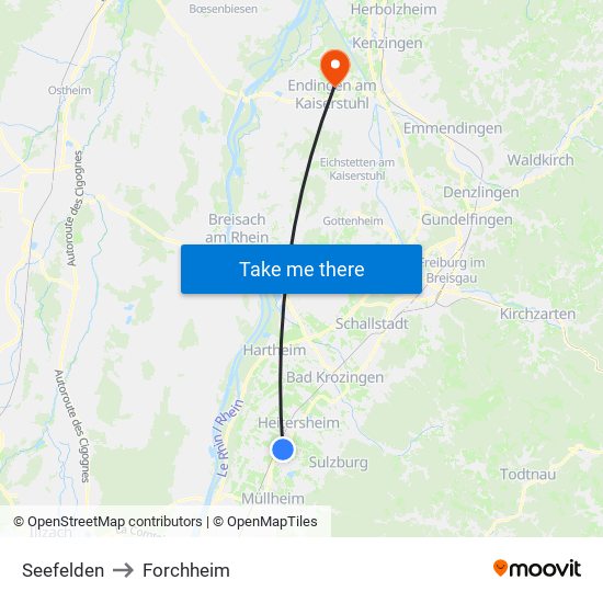 Seefelden to Forchheim map