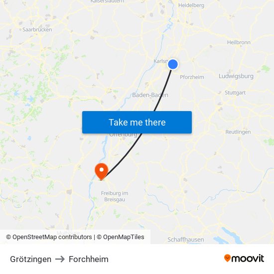 Grötzingen to Forchheim map