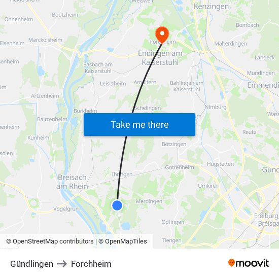 Gündlingen to Forchheim map