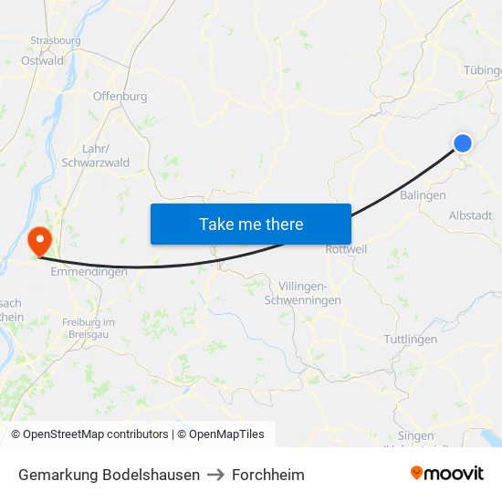 Gemarkung Bodelshausen to Forchheim map