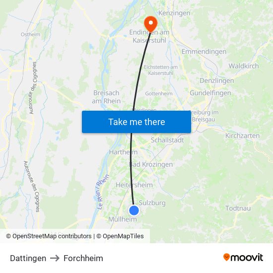 Dattingen to Forchheim map