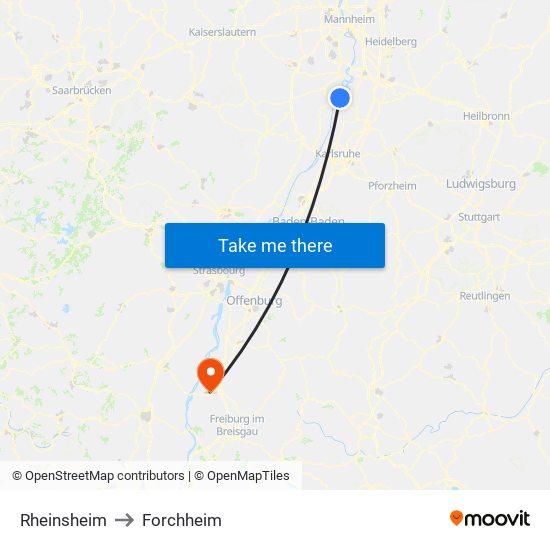 Rheinsheim to Forchheim map