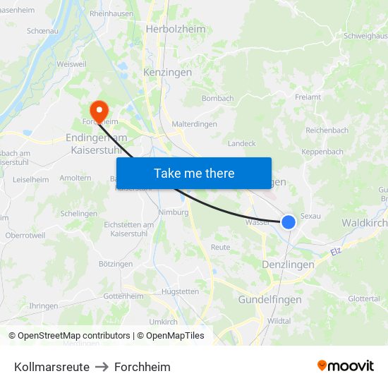 Kollmarsreute to Forchheim map