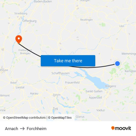 Arnach to Forchheim map