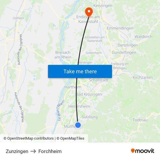 Zunzingen to Forchheim map