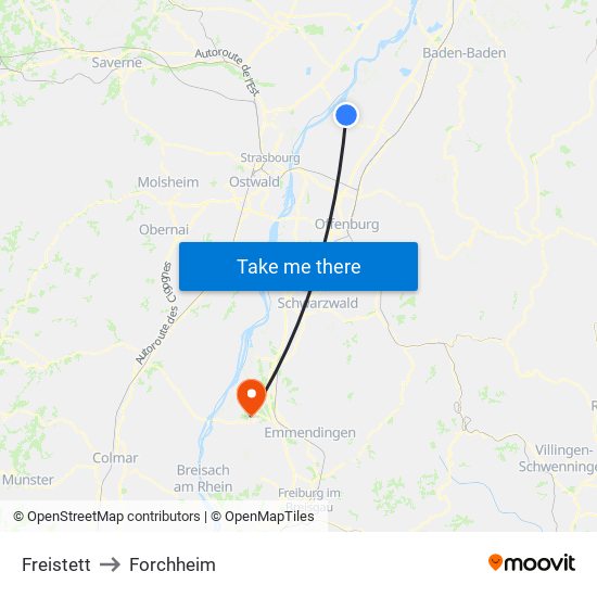 Freistett to Forchheim map