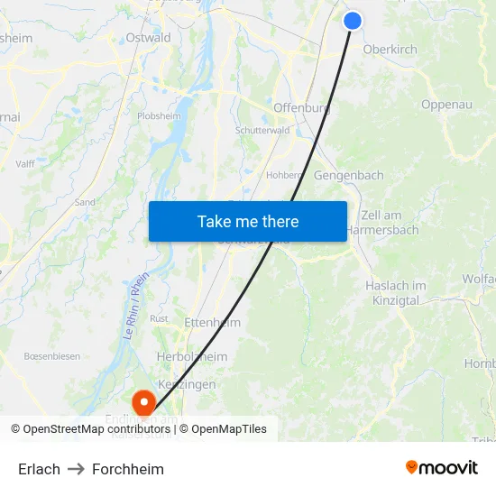 Erlach to Forchheim map