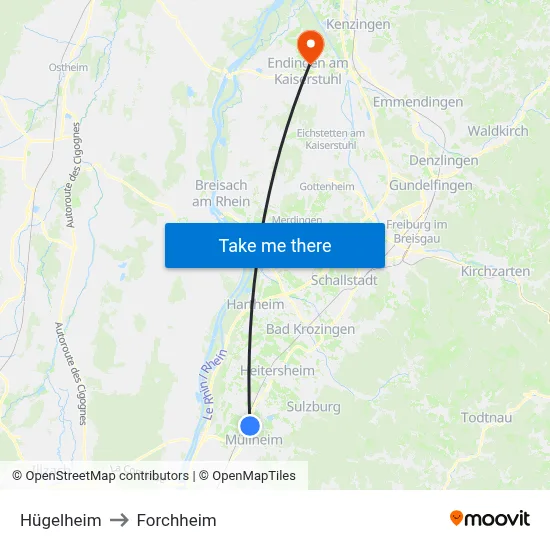 Hügelheim to Forchheim map