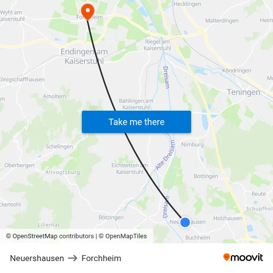Neuershausen to Forchheim map