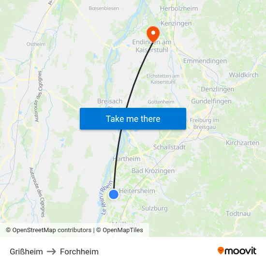 Grißheim to Forchheim map