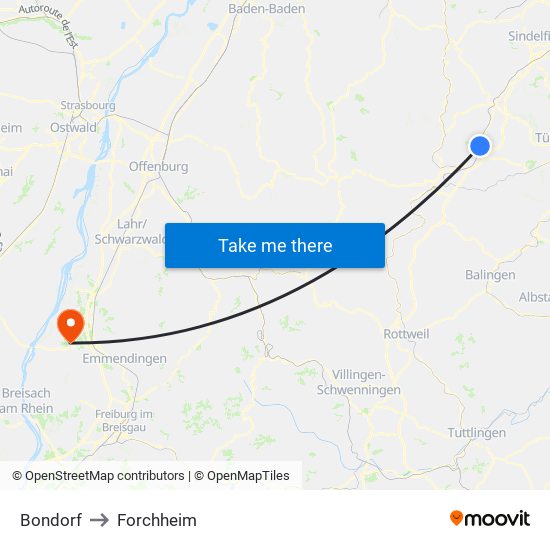 Bondorf to Forchheim map