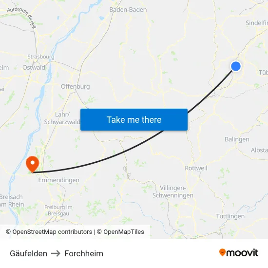 Gäufelden to Forchheim map