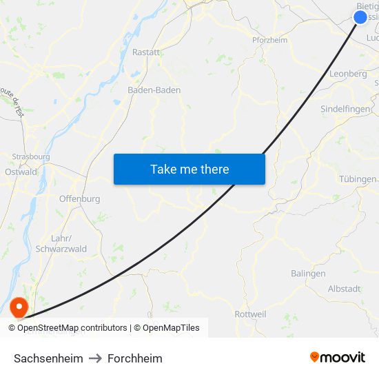 Sachsenheim to Forchheim map