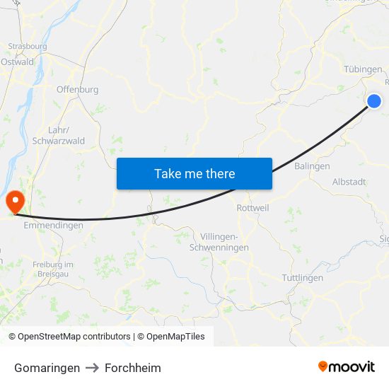 Gomaringen to Forchheim map