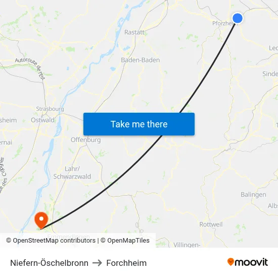 Niefern-Öschelbronn to Forchheim map